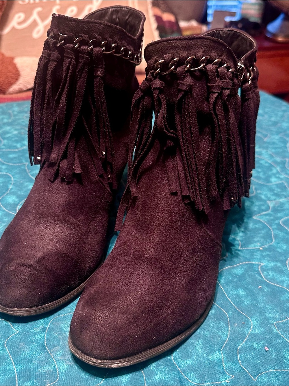 Cinch Women’s Fringed Suede Ankle Boots - Dark Rich Black
